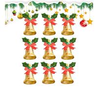 Cloches de Noël dorées - Petites décorations en métal avec nœuds - Guirlande de Noël avec cloches dorées - Pour maison, bureau, salon, balcon, porte d'entrée, terrasse, ferme, appartement