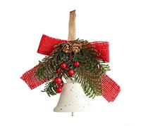 Cloches de Noël en métal avec ruban à suspendre, avec houx festif et baies pour arbre et porte (blanc)
