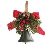 Cloches de Noël en métal avec ruban à suspendre, avec houx festif et baies pour arbre et porte (vert)