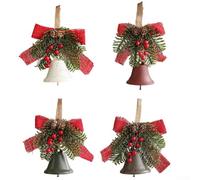 Cloches de Noël en métal pour sapin de Noël et porte, avec rubans à suspendre et décoration de houx (café)