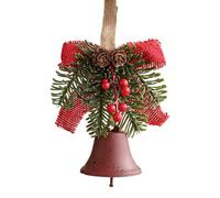 Cloches de Noël en métal pour sapin de Noël et porte, avec rubans à suspendre et décoration de houx (rouge)