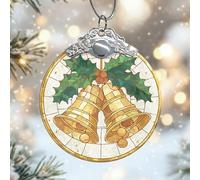 Cloches de Noël en verre - Feuilles de houx dorées - Décoration d'intérieur pour arbre, fenêtre, chambre à coucher, porte, bureau, boutique - 7,6 x 7,6 cm