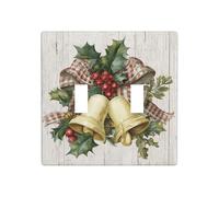 Cloches de Noël victoriennes, nœud à carreaux de houx, double interrupteur à bascule, plaque murale, décoration d'interrupteur, taille standard - 11,4 x 11,4 cm