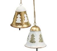 Cloches de Noël Vintage Métal Déco Or Blanc Clochettes Suspendues Set de 2