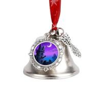 Cloches de sapin de Noël avec ruban rouge - Cloches d'Halloween en métal argenté avec pendentifs, cloches vintage à suspendre pour décoration de Noël, cheminée de vacances et couronne