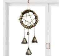 Cloches de sorcière - Carillon à vent cloche - Breloque pentagramme rétro à suspendre - Protection des cloches de sorcière - Anneau en rotin - Accessoires esthétiques de sorcière - Carillons à vent