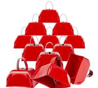 Cloches de vache pour événements sportifs : 12 cloches en métal avec poignée - Petite cloche bruyante en vrac pour les matchs de football, remise de diplôme, mariage - Rouge