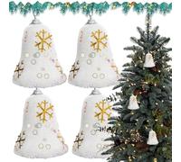 Cloches Décoration d'arbre de Noël, pendentif cloche pour sapin de Noël | Pendentif cloche de Noël avec flocon de neige de 4 pièces - Charmes en bois pour sapin de cloche, dec