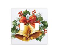 Cloches dorées avec ruban rouge verdure - Double interrupteur à bascule - Plaque murale - Taille standard - 11,4 x 11,4 cm