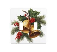 Cloches dorées de Noël, arbre à feuilles persistantes, double interrupteur à bascule, plaque murale, décoration d'interrupteur, taille standard - 11,4 x 11,4 cm