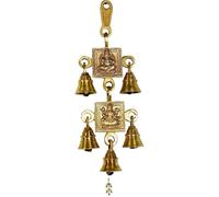 Cloches en laiton à suspendre au mur - Statuette du dieu hindou Ganesh de la déesse Laxmi Ji pour la chance, décoration de temple à utiliser avec cinq cloches