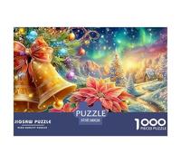 Cloches festives, Poinsettias et Une scène de Noël enneigée Puzzle De 1000 Pièces Christmas Style Jeu Classique pour Enfants Et Adultes, Recyclé 38x26cm/1000pcs