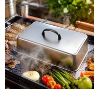 Cloches Plancha Rectangulaire Couvercle, Cloche De Cuisson Plancha Avec Thermomètre, De Cuisson Rectangulaire Acier Inoxydable Dôme De Fonte Avec Poignée Anti-Chaleur Barbecue