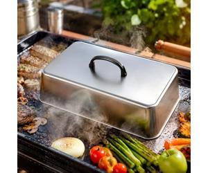Cloches Plancha Rectangulaire Couvercle, Cloche De Cuisson Plancha Avec Thermomètre, De Cuisson Rectangulaire Acier Inoxydable Dôme De Fonte Avec Poignée Anti-Chaleur Barbecue