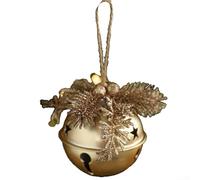 Clochette de Noël en métal - Matériau en fer - Corde de chanvre - Décoration à suspendre - 8 x 8 x 8,5 cm - Pour arbre, porte, fenêtre, vacances - Utilisation durable (doré)