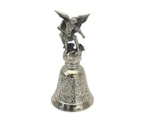 Clochette liturgique - Cloche Saint Michel Archange plaqué Argent - Protection de Ange Gardien pour déjouer Le Mal - h 7,5 cm