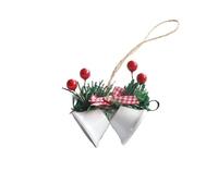 Clochette Noel Christmas Decoration Double Trumpet Bell Metal Window Xmas Tree Pendant Merry Decor Ornaments pour la Décoration(White)