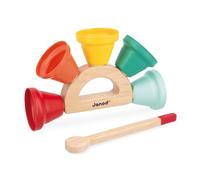 Janod – Clochettes en métal Gioia – 5 sons, poignée & baguette bois FSC – Multicolore – Dès 18 mois