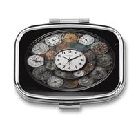 Clock Art Pilulier de voyage carré portable à 2 compartiments avec rangement de vitamines pour le bureau, la maison, l'huile de poisson