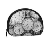Clock Art Sac de rangement portable en polyester imprimé format complet en forme de coquillage Petit portefeuille pour pièces de monnaie, Noir , Taille unique