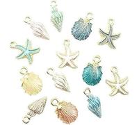 Clockjuan Lot de 13 pendentifs mixtes en forme d'étoile de mer, conque, coquillages, breloques pour femmes, bijoux faits à la main, coquillages nautiques, émail et perles créatives pour fabrication de
