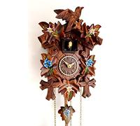 CLOCKVILLA HETTICH-UHREN Horloge à coucou de la Forêt-Noire sculptée à quartz avec edelweiss et gentiane peinte