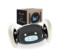 CLOCKY Réveil Matin Roulant Forte Sonnerie pour Gros Dormeurs | Reveil Puissant pour Sourd Tres Bruyant Chambre Adulte Enfant Adolescent Reveil LED Roule Saute, Cadeau Amusant, Noir