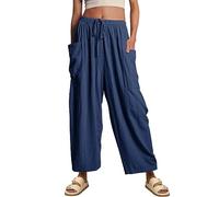 Clode Women Cotton Linen Trousers Wide Leg Elastic Waist Bottoms Solid Color Loose Fit Casual Palazzo Pants Plus Size Trendy Everyday Pants B-123