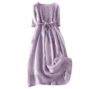 Clode Women's Long Sleeve Cotton Linen Dress Spring Solid Color Loose Fit with Pocket Dresses Casual Trendy Dress for Holiday Mothers Day B-277