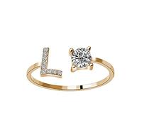 ClodeEU Bague avec lettre initiale pour femme - Tendance - Réglable - Mariage - Fiançailles - Vintage Boho - Empilable - Bijoux Cadeaux, taille unique, Poudre, Aucune pierre précieuse