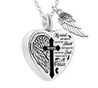 ClodeEU Collier avec pendentif cendres « No longer by My Side Forever in My Heart » pour cendres, grand-mère, grand-père, maman, papa, sœur, Métal, Pas de gemme