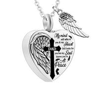 ClodeEU Collier avec pendentif « No Longer by My Side Forever in My Heart » pour cendres grand-mère, grand-père, maman, papa, sœur, Métal, Pas de gemme
