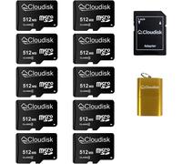 Clodisk 10 x Micro SD Cards 512MB (Not GB) MicroSD Adapter Card Reader for Small Data, Files, Advertising (Too Small for All Videos)