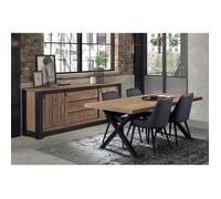 CLODIUS - Ensemble Buffet et Table 230 cm Aspect Bois Finition Scarlet Piètement X Métal Noir -