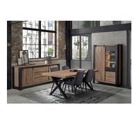 CLODIUS - Ensemble Séjour Complet et Table 200 cm Aspect Bois Piètement X Métal Noir