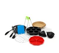 CLOEN Accessoires friteuse à air, Compatible avec Air Fryer, Philips, Ninja, Cosori, Moulinex, Tefal, Cecotec. Comprend 13 Accessoires, Plateau en Silicone, Pinces, 100 pièces de Papier et Bien Plus