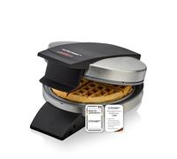 Cloer 1699 Gaufrier pour gaufres américaines, gaufre ronde Ø 15,5 cm, 930 W, brunissage fixe, signal lumineux, revêtement antiadhésif, boîtier compact en acier inoxydable