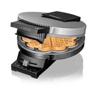 Cloer 185 Gaufrier pour gaufres en forme de cœur, 930 W, taille de la gaufre 16 cm, plaques très lourdes, message prêt optique et acoustique, boîtier en acier inoxydable, acier inoxydable, chrome