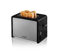 Cloer 3210 Grille-Pain pour 2 tranches de toast, support pour petits pains intégré, Élevateur de tranches de pain, Tiroir à miette, 825 W, Boîtier en matière plastique noir/ acier inoxydable brossé