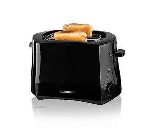 Cloer 3310 Grille-Pain pour 2 tranches de toast, support pour petits pains intégré, Élevateur de tranches de pain, Tiroir à miette, 825 W, Boîtier en matière plastique noir