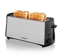 Cloer 3710 Longue fente Grille-Pain pour 4 tranches de toast, 1380 W, support pour petits pains intégré, Élevateur de tranches de pain, Tiroir à miette, boîtier en métal dépoli