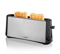 Cloer 3810 Longue fente Grille-Pain pour 4 tranches de toast, Touche Pain-Bis pour griller des sortes différentes de pain optimal, Attachement amovible pour chignon, 880 W, acier inoxydable mat