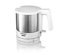 Cloer 4721 Bouilloire Elèctronique, Protection contre la surchauffe et la marche à vide, 1 litre, 2000 W, boîtier en acier inoxydable mat avec des éléments blancs