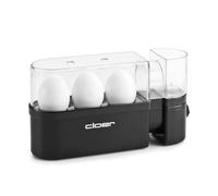 Cloer 6020 Cuiseur à Œufs pour jusqu‘a 3 oeufs, Information acoustique quand prêt, Verre mesureur avec pique-oeuf integré dans le couvercle, Porteur pour les oeufs amovible, 300 W, noir