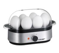 Cloer 6099 Cuiseur à Œufs avec message acoustique prêt, pour jusqu‘a 6 oeufs, inserts pour œufs pochés, 400 W, Boîtier en matière aluminium