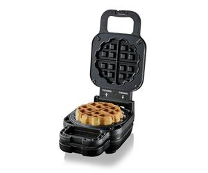 Cloer 6150 Waffle Pie Maker, Gaufrier pour Gaufres Fourrées, Mini Gaufres 11.5 cm ou avec Anneau d'Espacement pour Fourrages XXL, Revêtement Antiadhésif, 800 W, Noir