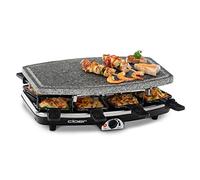 Cloer 6430 Raclette gril avec pierre de cuisson naturelle, inclus 8 poêlons anti-adhésifs pour faciliter le retrait des aliments, 1200 W, Noir