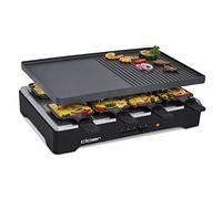 Cloer 6446 Raclette gril avec plaque en aluminium moulé sous pression - utilisable des deux côtés, 8 poêles à raclette à revêtement antiadhésif avec poignées calorifugées, 1200 W, noir