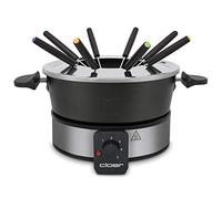 Cloer 6679 Fondues électriques jusqu'à 8 Personnes, Pot en Aluminium revêtu, Protection Anti-éclaboussures Amovible, 8 fourchettes colorées, 1.5 litres, 1000 W, Argent, Noir