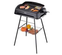 Cloer 6750 Grille de barbecue, gril avec pied amovible, protection contre les éclaboussures, panier de stockage, plaque á griller: 43 cm x 30.5 cm grille de barbecue, 2000 W,noir